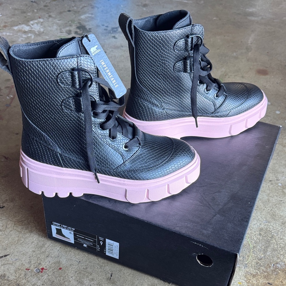 Sorel Black and Pink Combat Boots
